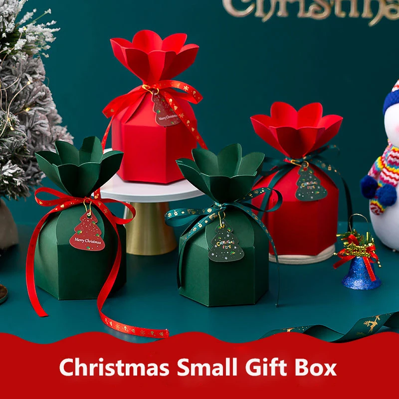 20 Pcs/Lot Christmas Small Gift Packaging Box Creative Vase Shape Easy Folding Paper Box with Ribbon + Hang Tag