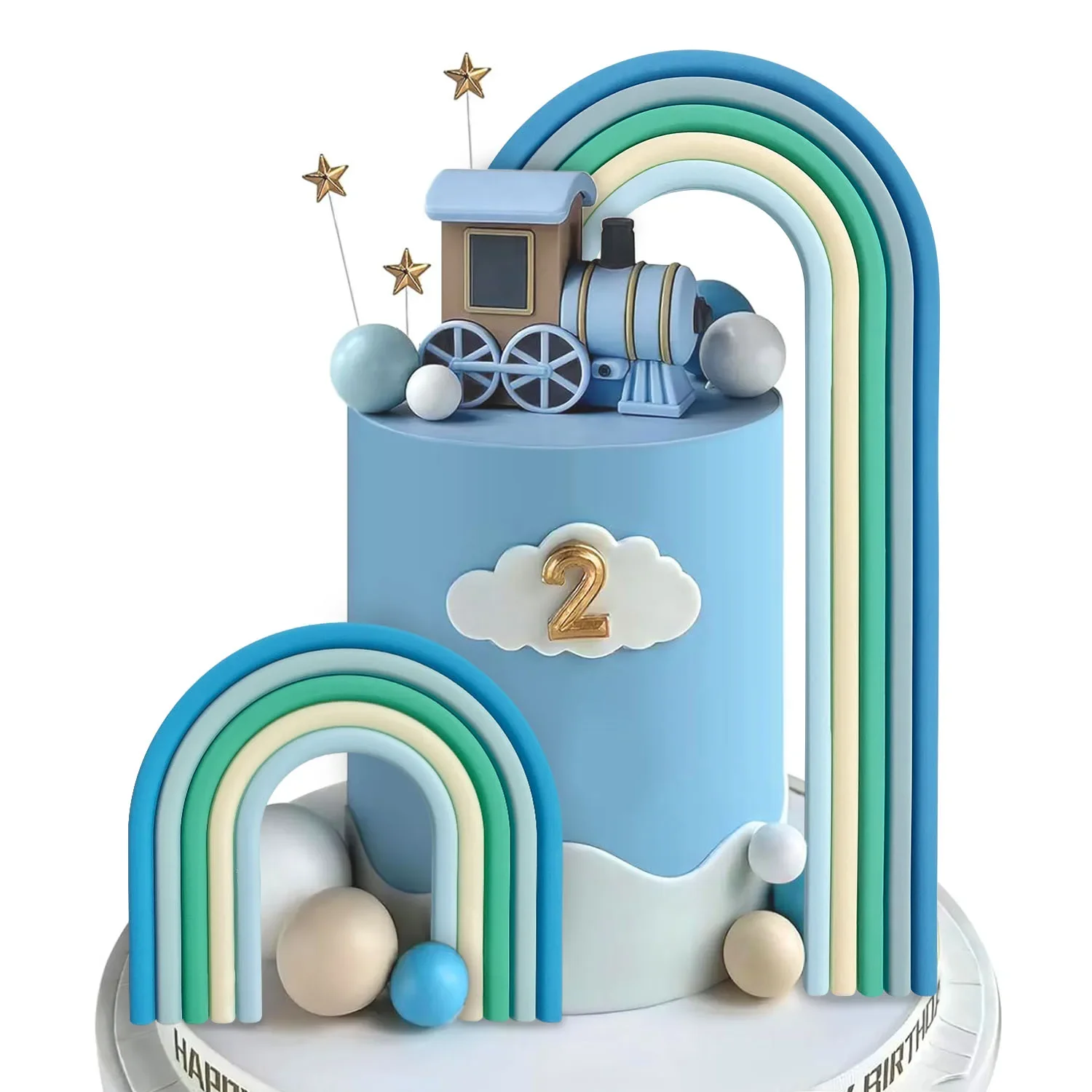 Décorations de gâteau arc-en-ciel, 2 pièces, boules colorées, décorations de gâteau pour mariage, réception-cadeau pour bébé, filles et garçons, fournitures de fête d'anniversaire