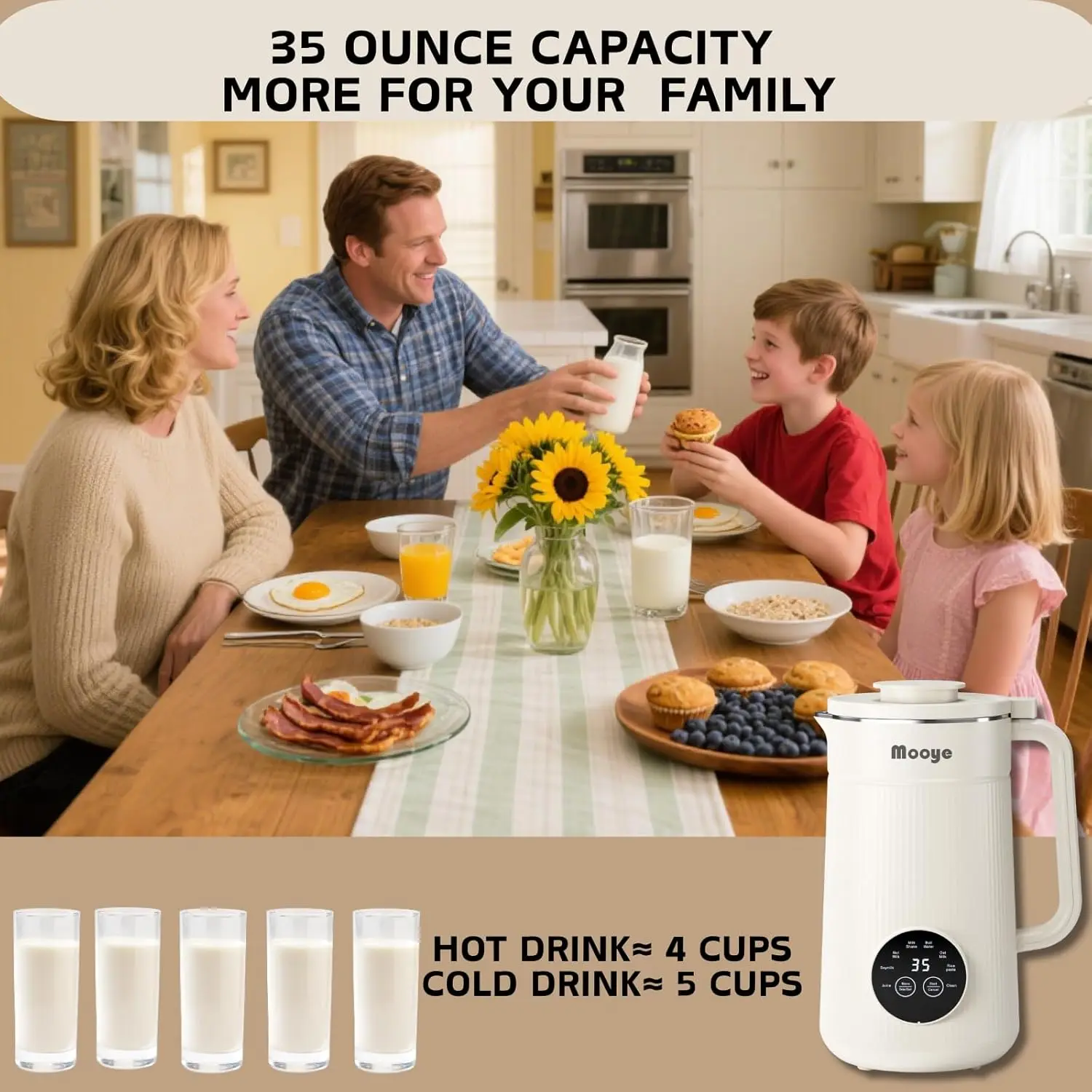 ماكينة صنع حليب الجوز 8 في 1 مع 10 شفرات 35 أونصة حليب فول الصويا الأوتوماتيكي لخلاط الحليب المصنوع من نباتات الصويا واللوز والشوفان #3