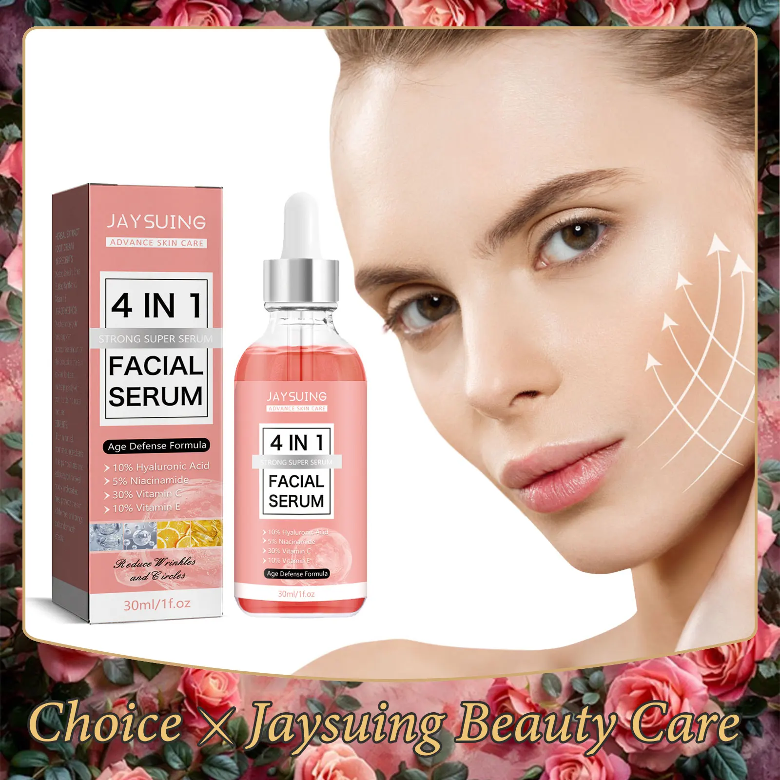 4 In 1 Fade Fine Lines Serum Hyaluronic Acid Wrinkle Removing Deep Moisturizing Nourishing Firming Facial Lifting Essence 30ml