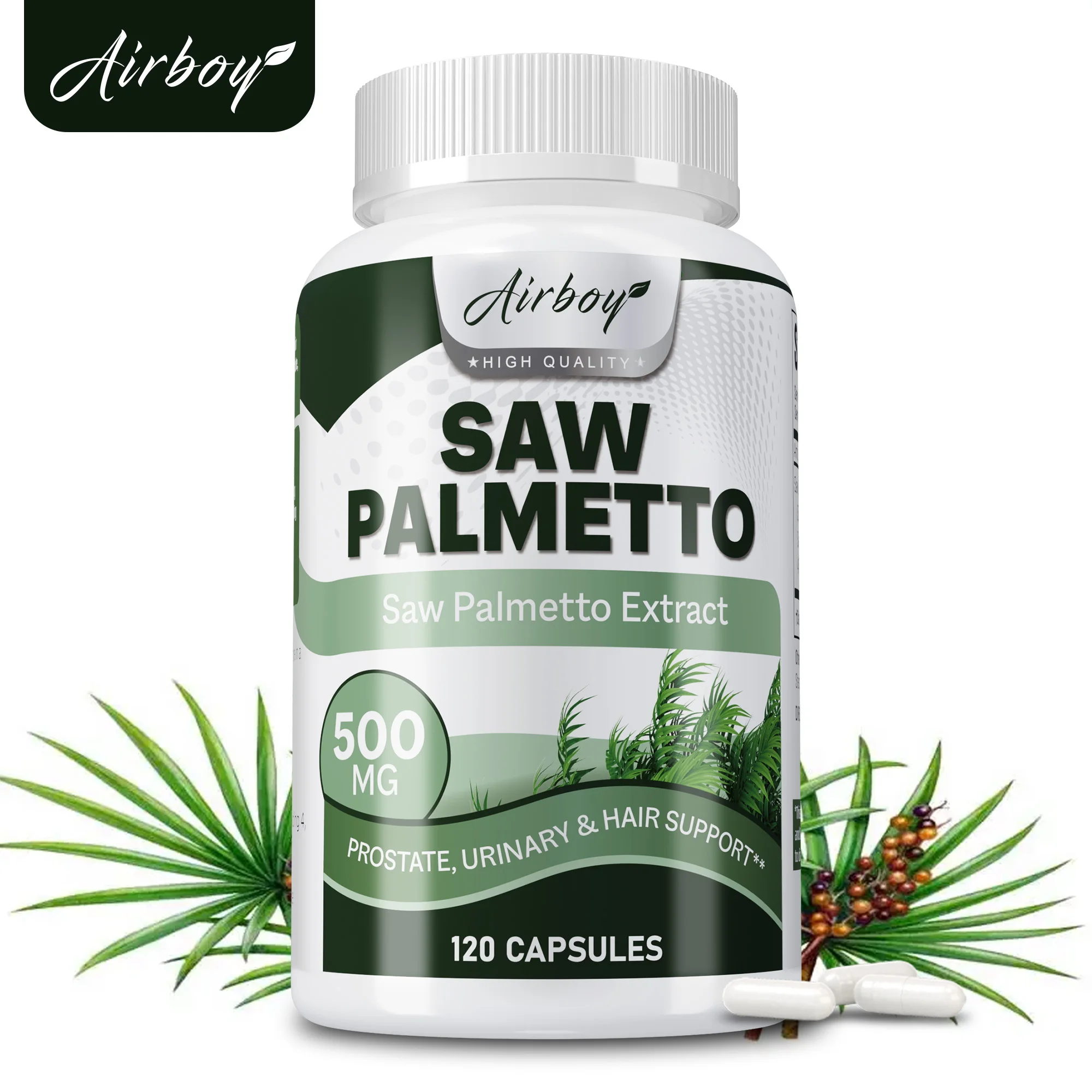 Saw Palmetto Capsules - for Men Prostate Health Supports Urinary Tract Health Bladder Health Promotes Hair Growth - 120 Capsules