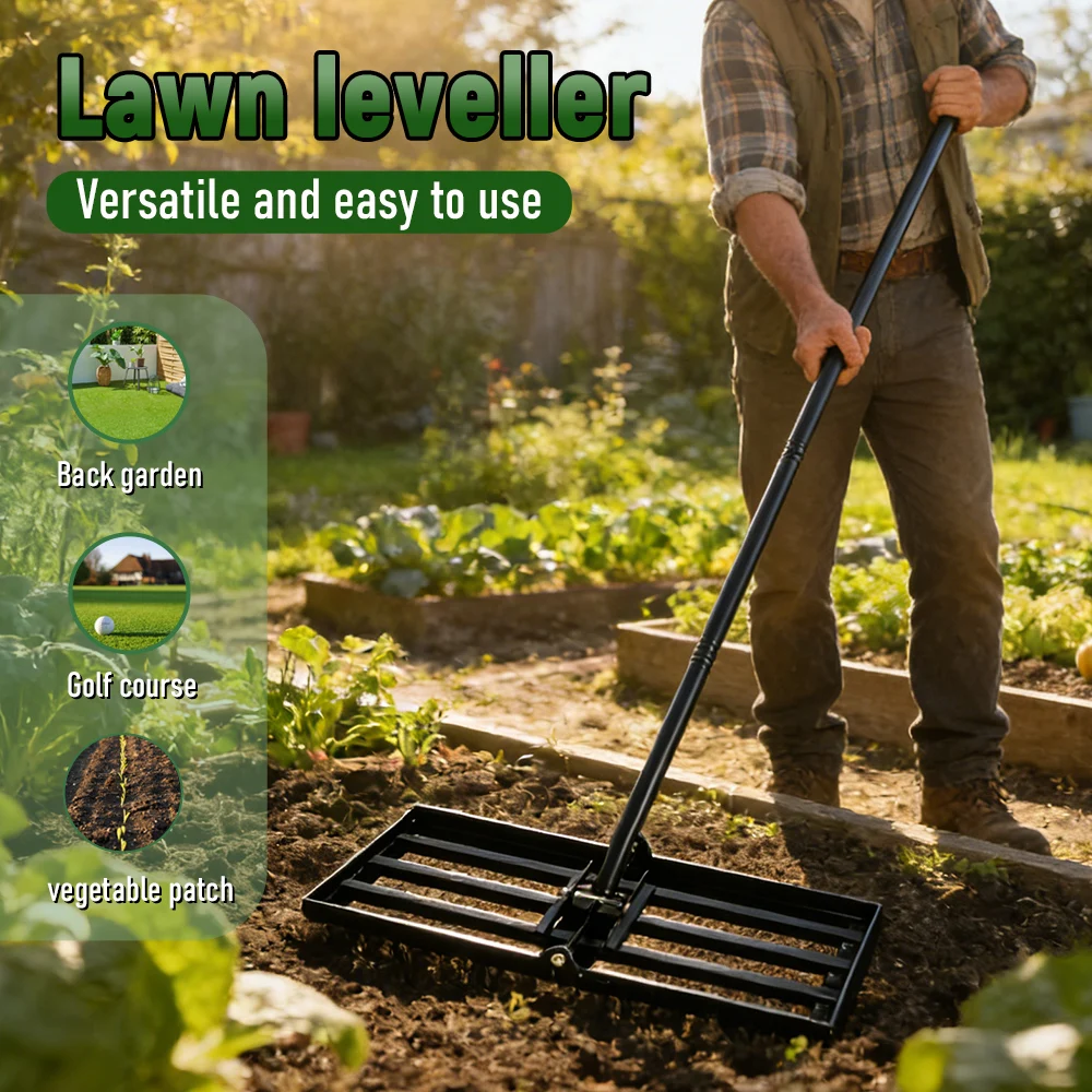 Lawn Leveling Rake Garden Farm Vegetable Plot Leveling Tool Push and Pull Floor Leveler Soil Fertilizer Tool Sand Grass Rake