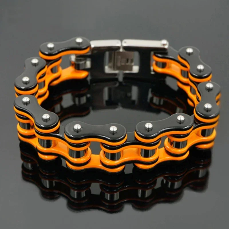 AliExpress Qiaonitu Punk Men's Orange Bicycle Bike Bracelets & Bangles Black Motorcycle Chain Bracelet Men Women