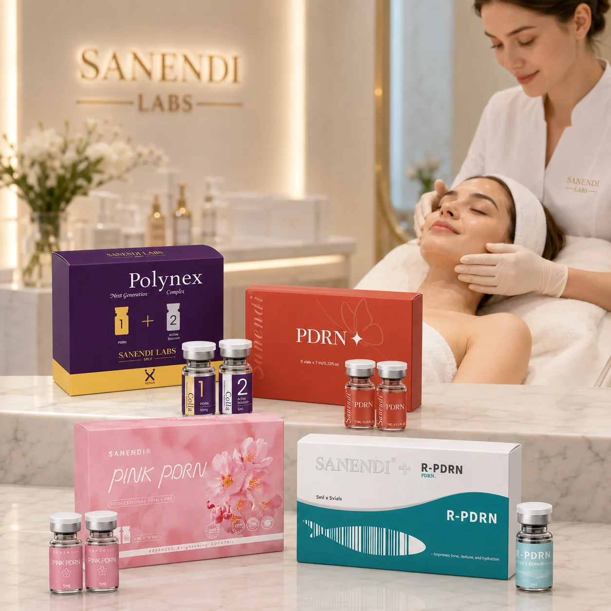 Sanendi Pink PDRN Salmon DNA Ampoule Serum Peptide Booster Brighten Soothing Facial Essence For Dermapen Korean Skin Care