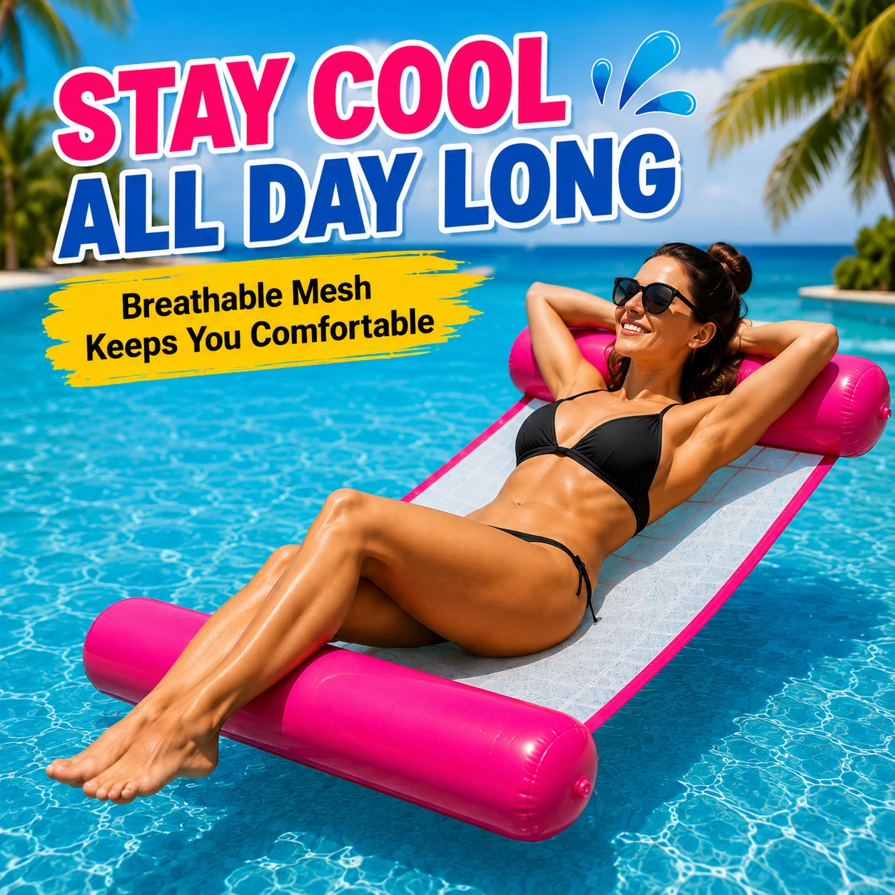 1PC Portable Inflatable Pool Hammock Chair with Cooling Mesh, Water Floating Lounger for Pool Beach Vacation