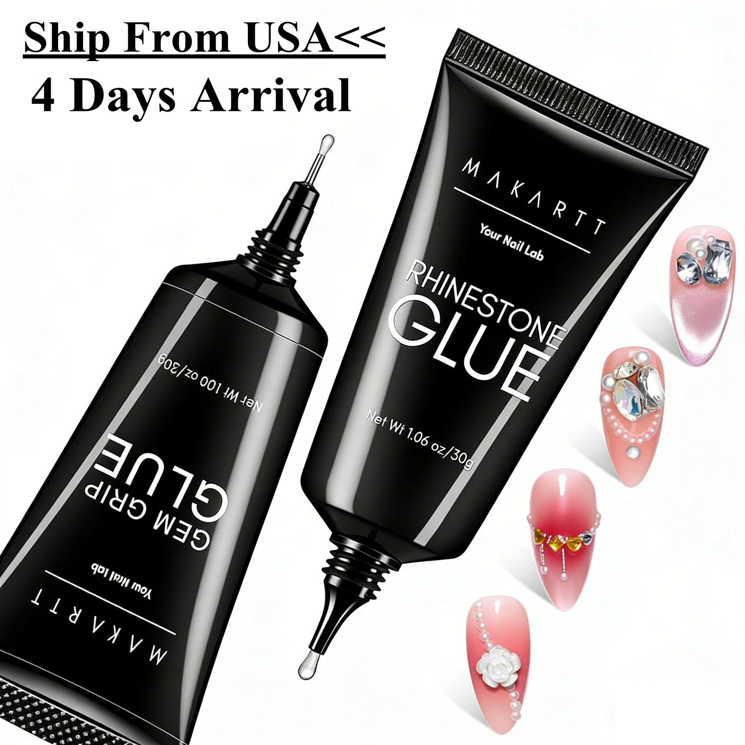 

Makartt Nail Rhinestone Glue Gel Set: 60g 3D Super Strong No Wipe Nail Glue for Charms Gems Crystals Beads Decorations DIY