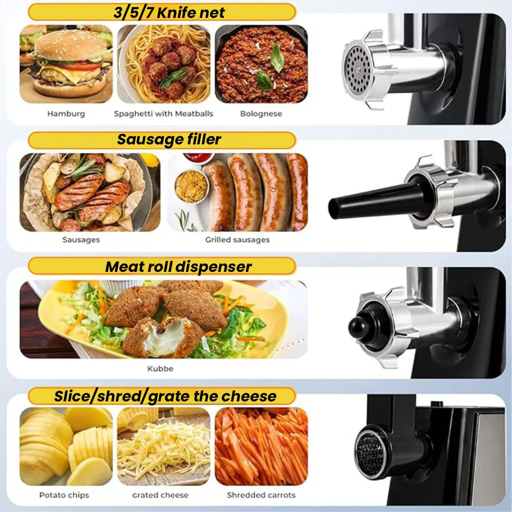Picadora de Carne Eléctrica de 1000W, Molinillo de Carne de Alta Resistencia, Máquina Embutidora de Salchichas, 220V, de Acero Inoxidable, Mezcladora de Alimentos con Soporte