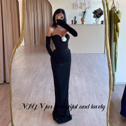 NFYN Off the Shoulder Stain Formal Dresses Black Mermaid Party Dress For Wedding Prom Dresses Gown with 3D Flower Customized