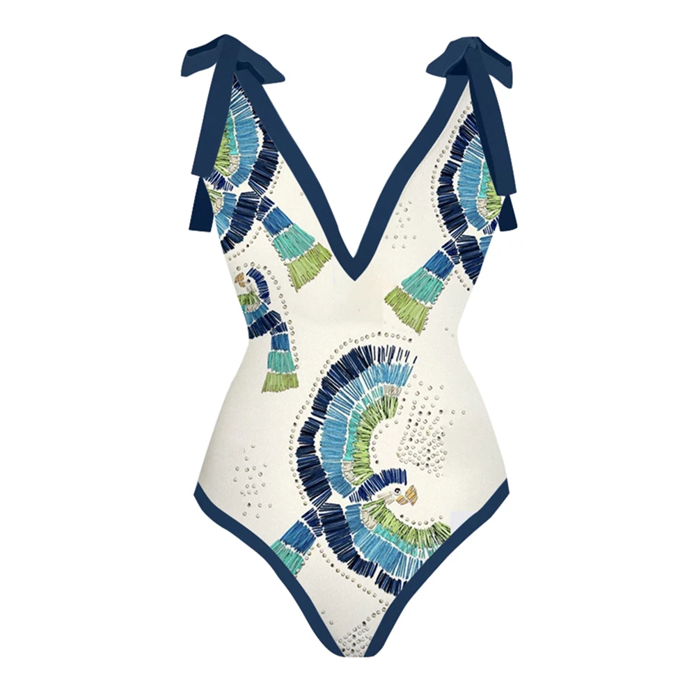Bowknot Tie-shoulder Printed One Piece Swimsuit and Cover Up White Boho Printed Swim 2022 Luxury Shorts Bourkini Monokini Sexy
