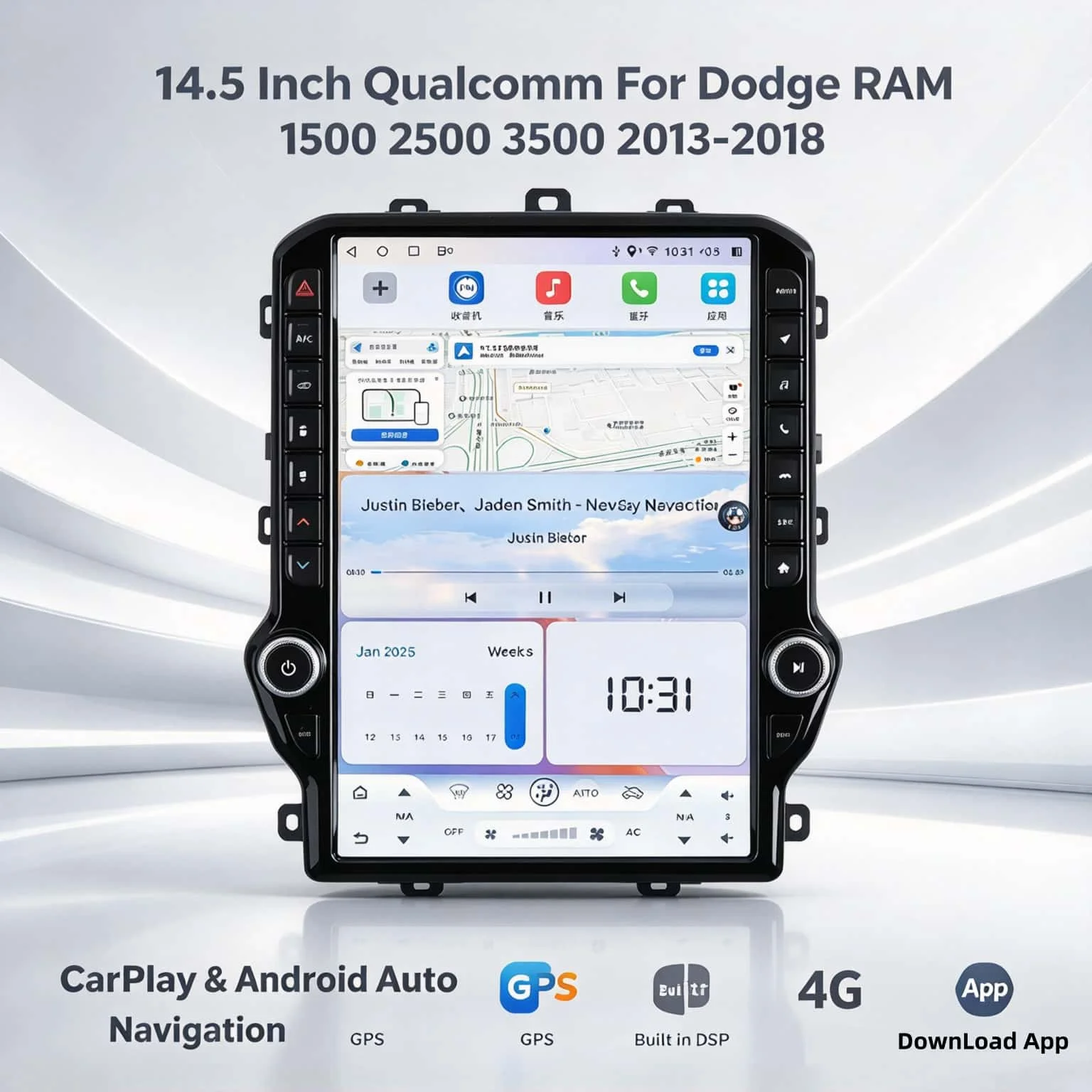 14.5 Inch Qualcomm For Dodge RAM 1500 2500 3500 2013-2018 Car Radio Android 15 Carplay Auto Screen 4G Stereo GPS Video Player
