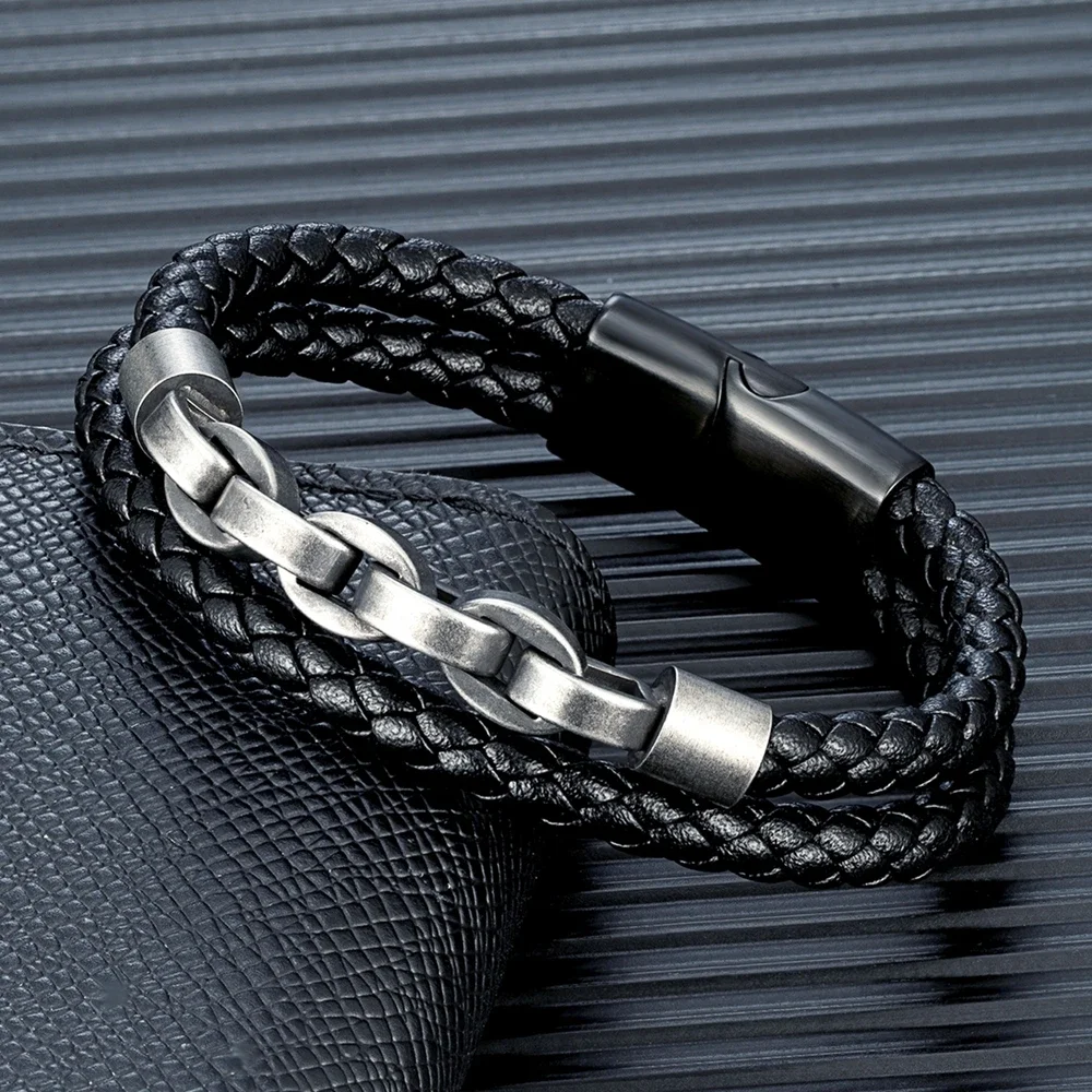 AliExpress MKENDN Locomotive Men Punk Rock Bicycle Chain Leather Bracelet Stainless Steel Mountain Bike Chain