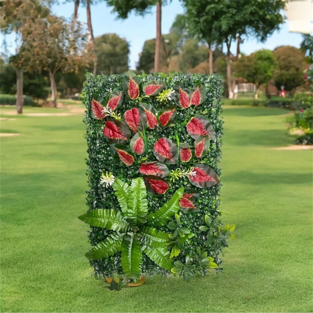 Kunstrasen-Wandpaneel mit Blumen, künstliche Pflanze, Sichtschutz, Heckenschutz, Gras-Hintergrund, grüne Wand, für den Innenbereich, Heimdekoration – Detail 5