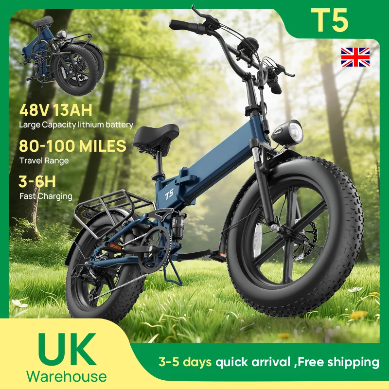Urlife T5 Peak 1500W Electric Mountain Bike With 48V 13Ah 7-Speed Removable Battery 20"*4" Fat Tire Foldable For Easy Storage