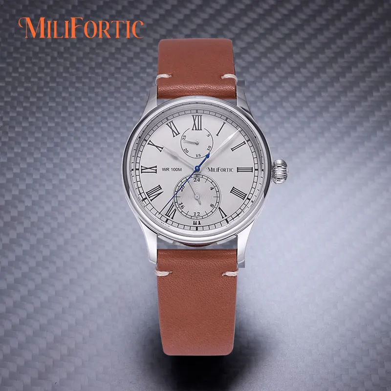 

Milifortic R053 Кварцевые деловые часы 38 мм с дополнительным циферблатом VH61 Sweep Second Date Day 24-часовые наручные часы в стиле ретро для мужчин
