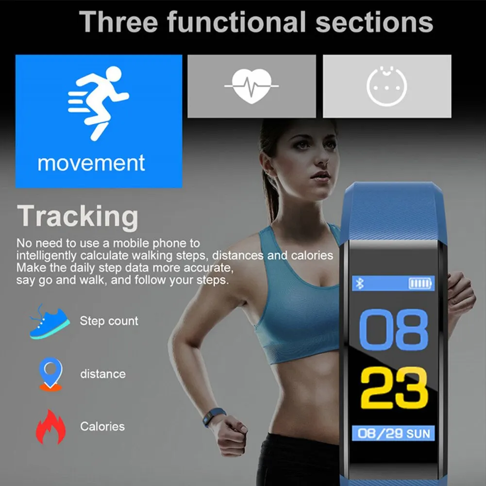 115 PLUS Smart Band Bluetooth Fitness Tracker Sports Bracelet Heart Rate Blood Pressure Sleep Monitor Smartwatch for Android IOS