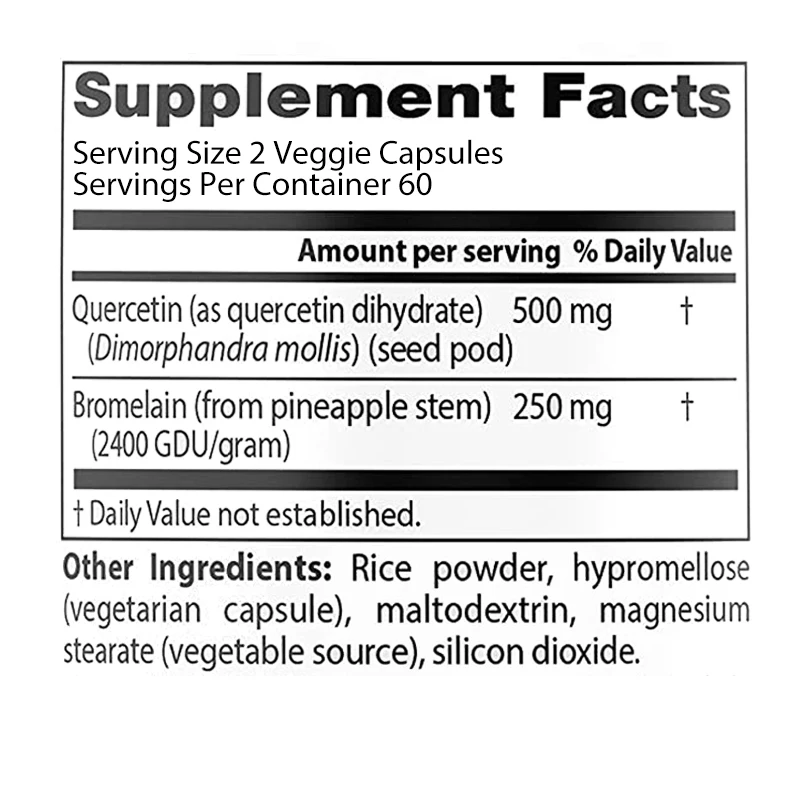 Quercetin Bromelain Capsules - Supports Immune, Cardiovascular & Respiratory Health, Antioxidant - 120 Capsules