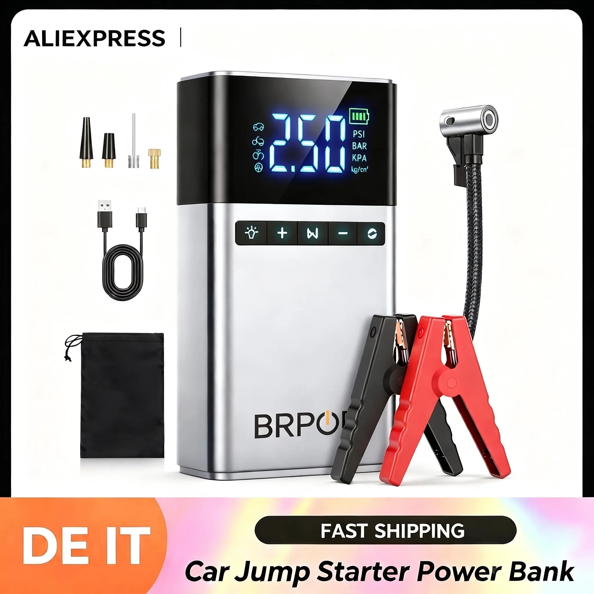Avviatore d'Emergenza Portatile 26800mAh con Compressore d'Aria 150 PSI, Avviatore 4000A 12V, Scatola Avviatore Batteria Auto, Avviatore Batteria Auto con Funzione Jumper