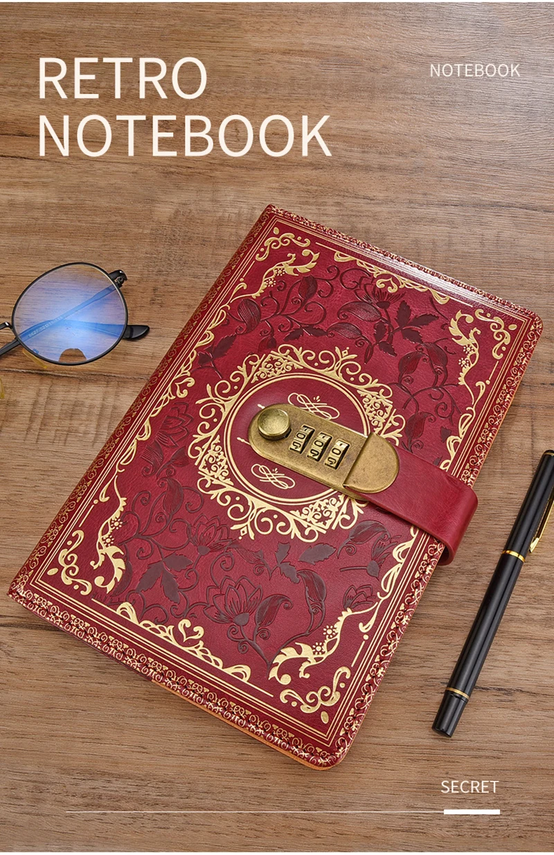 Retro-Digital-Passwort-Notizbuch, Tagebuch mit Schloss, A5, perfekt für Männer und Frauen – PU-Leder, Zahlenschloss, Personen, Privatsphäre – Detail 4