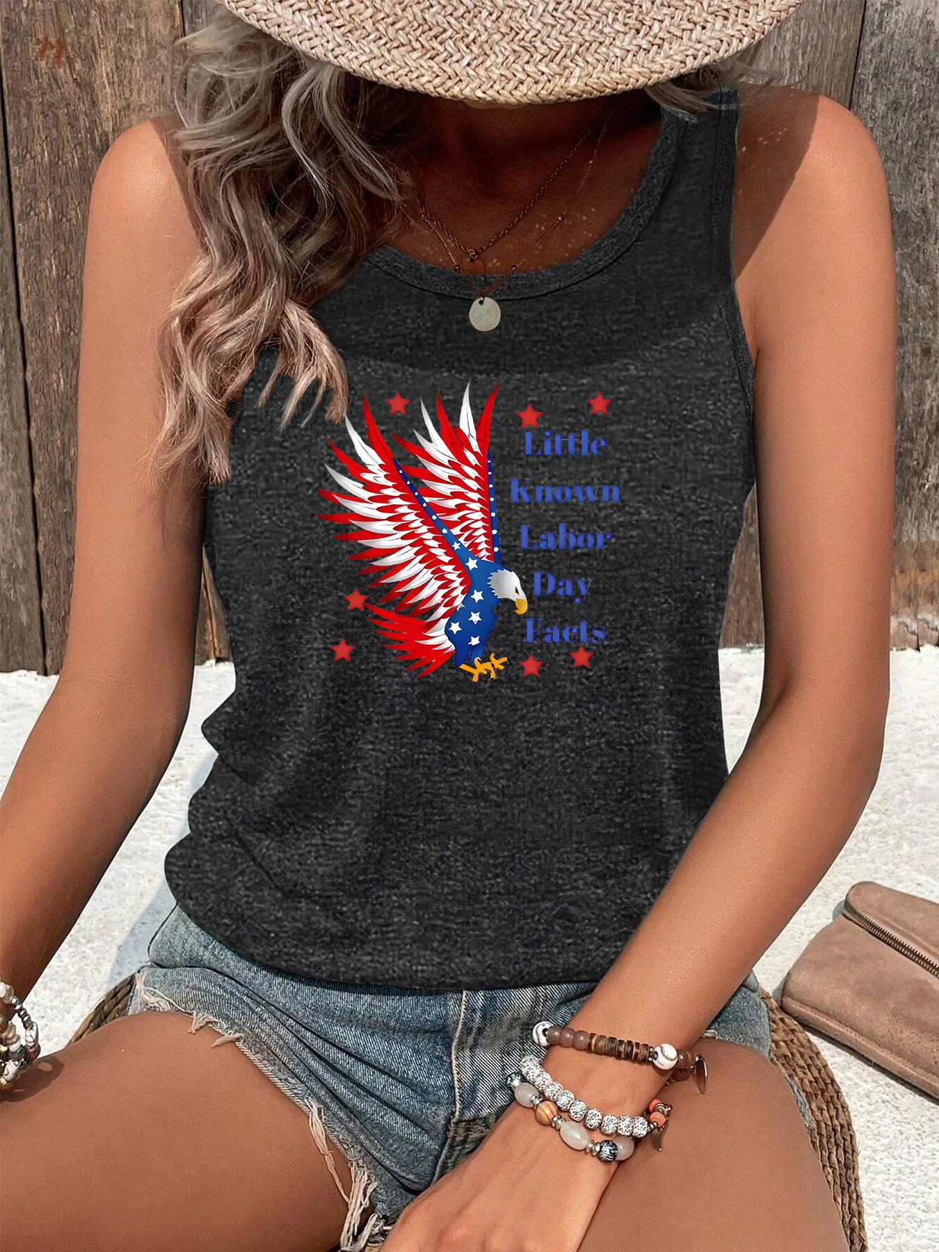 Little Known Labor Day Facts American Flag Eagle Letter Fashion Funny Sports Women Tank Top Loose O Neck Sleeveless Casual Tank