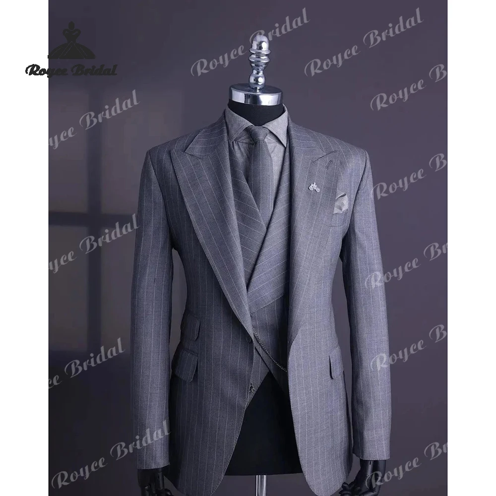 Vintage Striped Three Piece Single Breasted Wedding Men's Suits 2026 Peak Lapel Formal Business Suits costume homme mariage