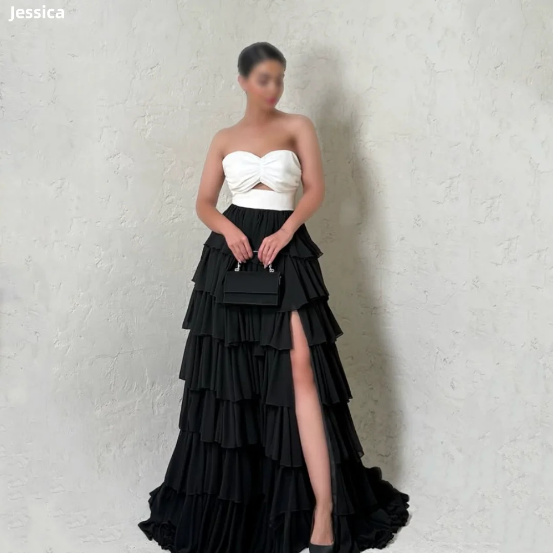 

Jessica Off-the-shoulder White Pleated Evening Dresses A-shaped Hand-layered Prom Dresses Side Slit Women's Customized