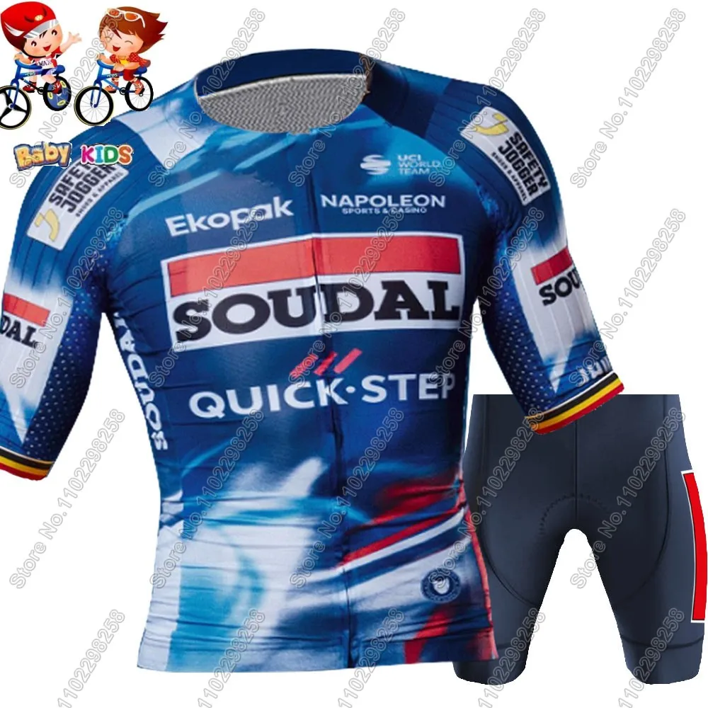 Kids 2025 Soudal Quick Step Team Belgium Cycling Jersey Set Boys Girls Yellow Cycling Clothing Children Bike Suit MTB Ropa