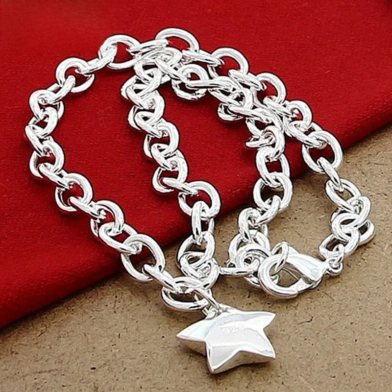 DOTEFFIL 925 Sterling Silver Star Pendant 18 Inch Chain Necklace For Woman Wedding Engagement Fashion Jewelry — zdjęcie 2