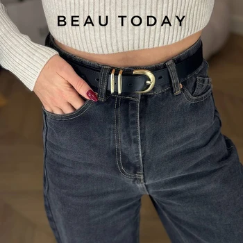 BeauToday Cintura da donna in pelle di mucca con fibbia a ferro di cavallo Cucito Retro Designer Jeans da donna Abito Cintura fatta a mano 91005