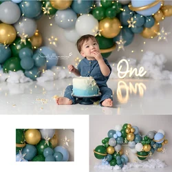 Gold Green Twinkle Balloons Backdrops Kids Boy Photography Props Child Baby Birthday Cake Smash Photocall Decors Backgrounds