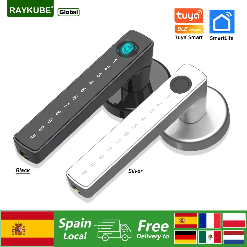 RAYKUBE M5 Tuya BLE Smart Fingerprint Door Lock Electronic Lock with Password/Key/Card/Tuya APP Unlock Free Delivery From Spain