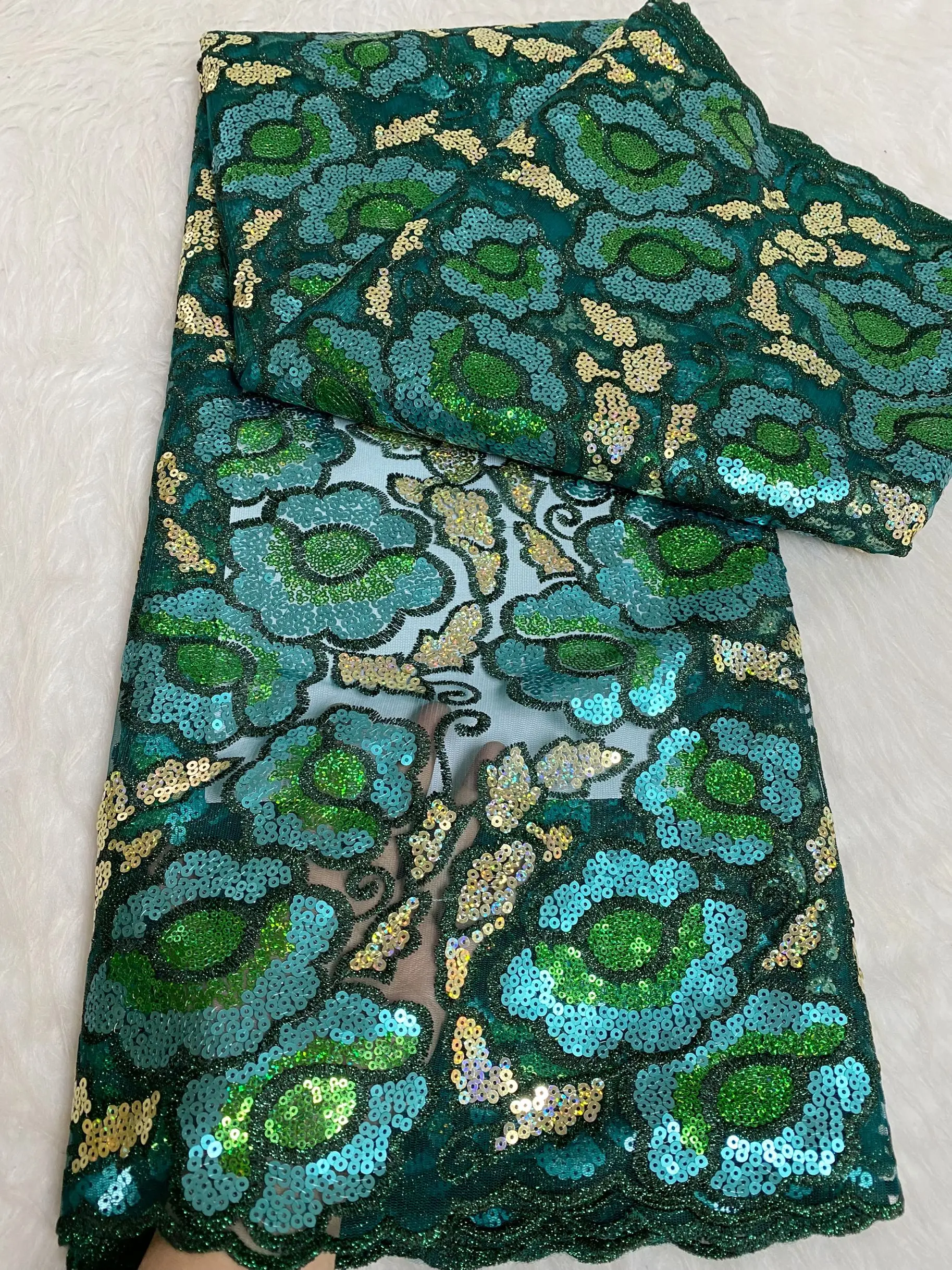 Nigerian Sequins Net Lace Fabric, African Embroidery Guipure  , French Lace Material, Tulle Party Dress, High Quality, 5Yards