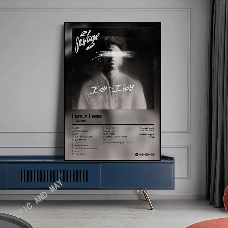 غلاف ألبوم موسيقى البوب الراب ، ملصق الفنان 21 المتوحش ، مغني الراب الجمالي ، موسيقى الهيب هوب ، فن قماش بدون تحذير ، ديكور جدار غرفة المنزل #3