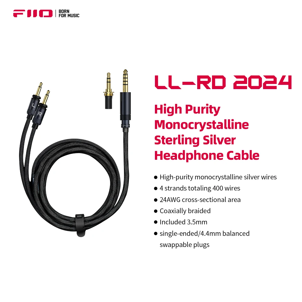 FIIO LL-RD 2024 argento monocristallino ad alta purezza 4.4mm/3.5mm maschio a doppio cavo per cuffie da 3.5mm