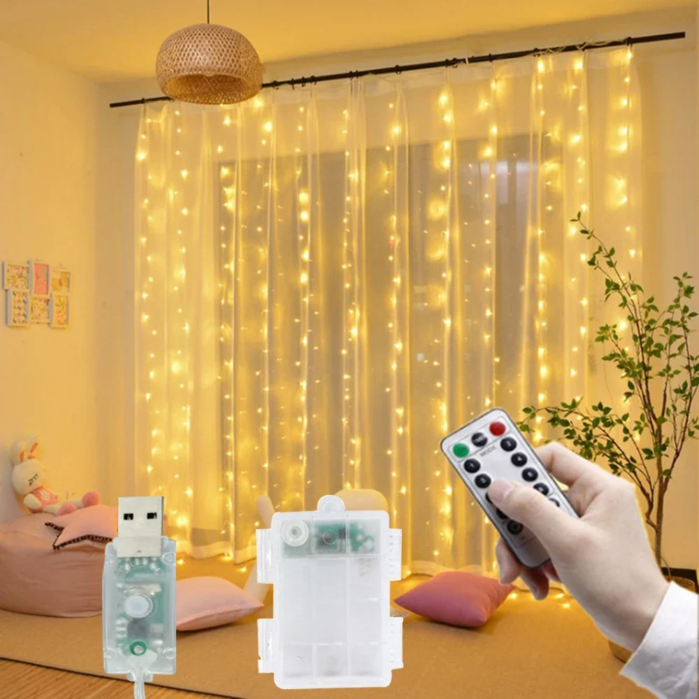 3Mx1M/2M/3M Łańcuchy świetlne LED na baterie USB Fairy Lights Garland na Nowy Rok Wesele Boże Narodzenie Dekoracja kurtyny domowej — zdjęcie 2
