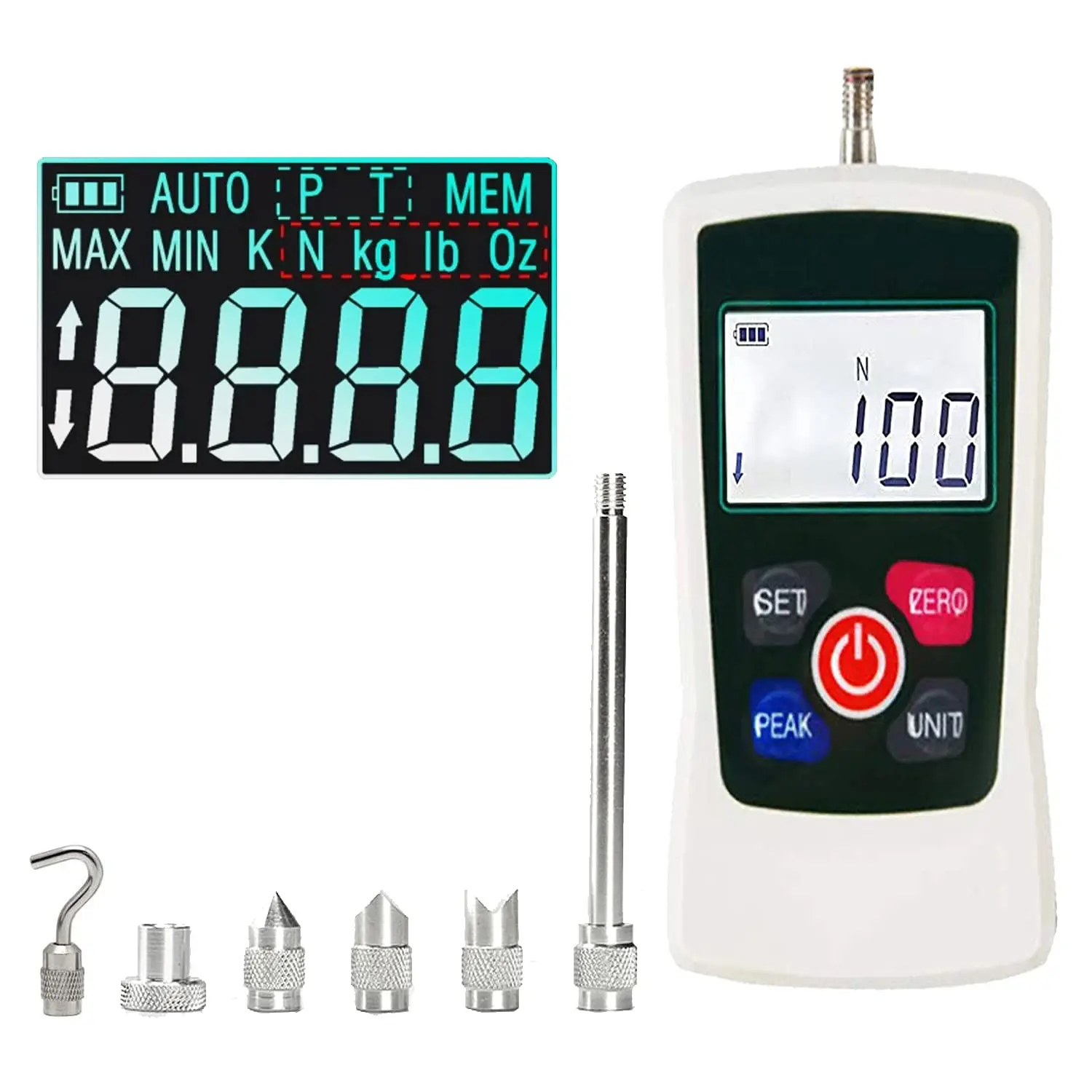 

Digital Push Pull Force Gauge Testing Instrument For Plug Force Destructive Tests with 4 Measurement Units N Kg Lb Oz