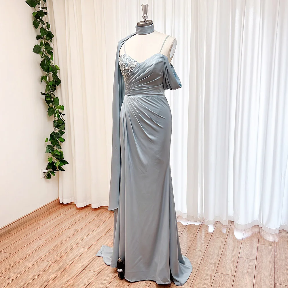 Luxuriöses Abendkleid mit Spaghettiträgern für Damen, 2022, elegante Meerjungfrau-Rüschen mit Schlitz, formelles Abschlussball-Hochzeitskleid, individuell gestaltet