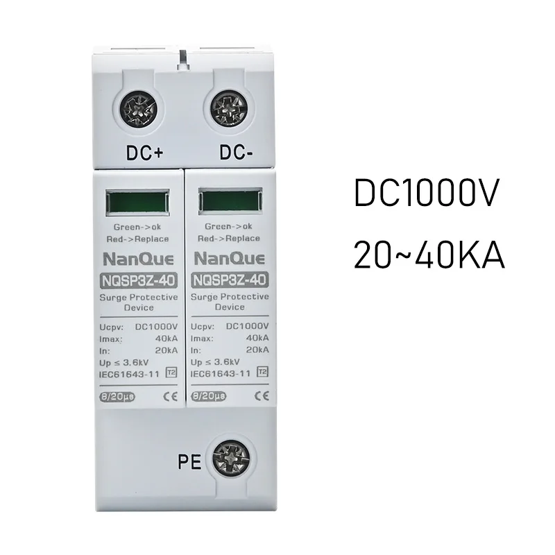 DC SPD Surge Protector 250V 500V 1000V Voltage 2P Lightning Protection 20KA 40KA High Current