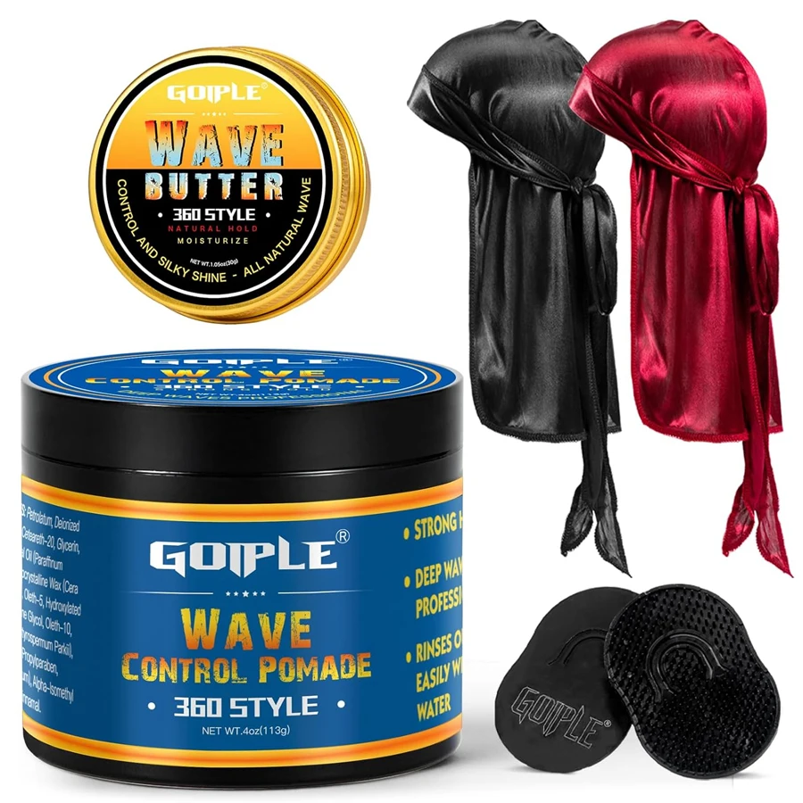 GOIPLE Wave Pomade for Men Strong Hold Easy Wash 360 Wave Training Hair Cream Waves Grease for Men Promotes Layered Waves