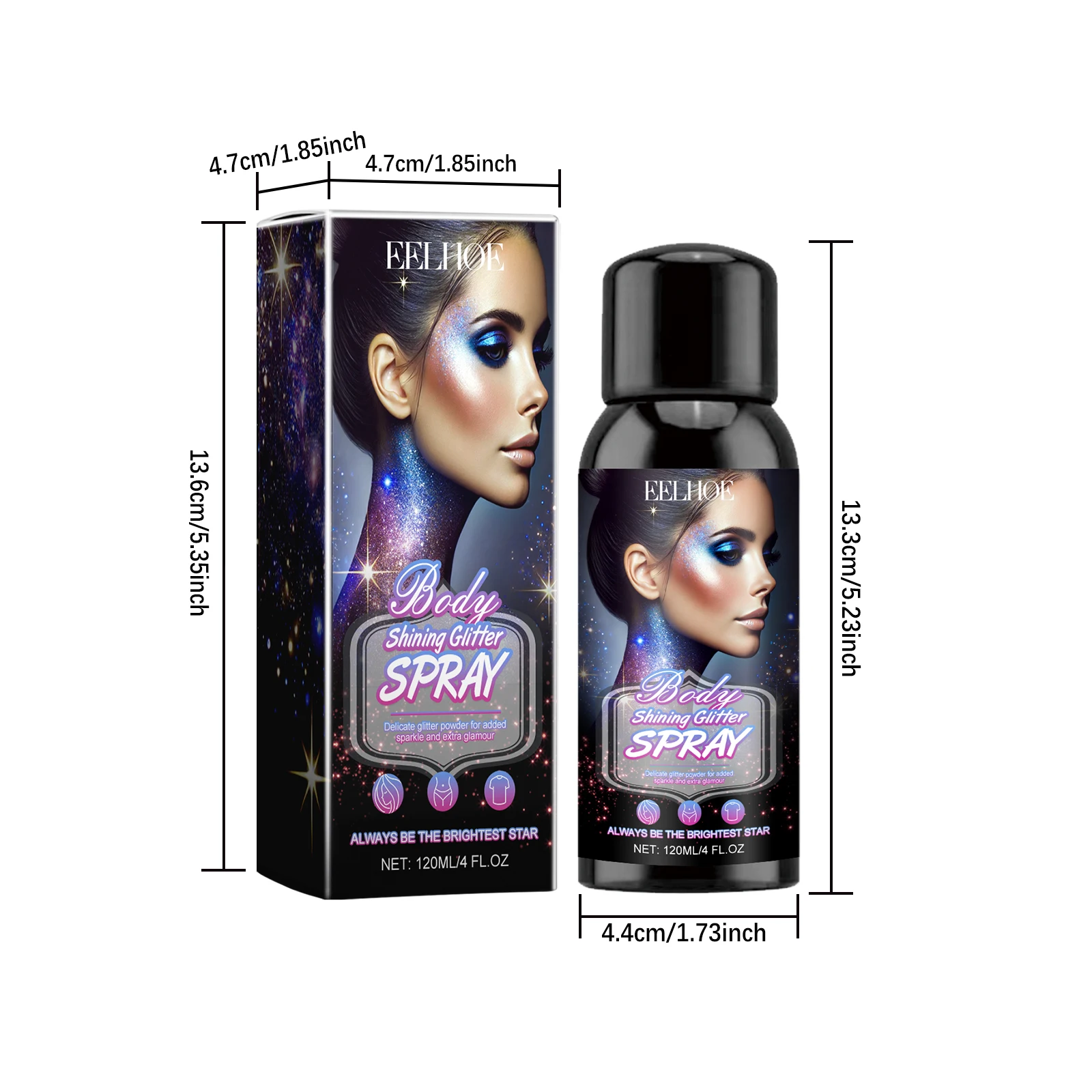 Eelhoe 120 مللي مسحوق لامع رذاذ سطع الجسم تسليط الضوء على الطبيعية تألق عيد الميلاد السنة الجديدة حفلة دائم متوهجة الجسم مسحوق #6