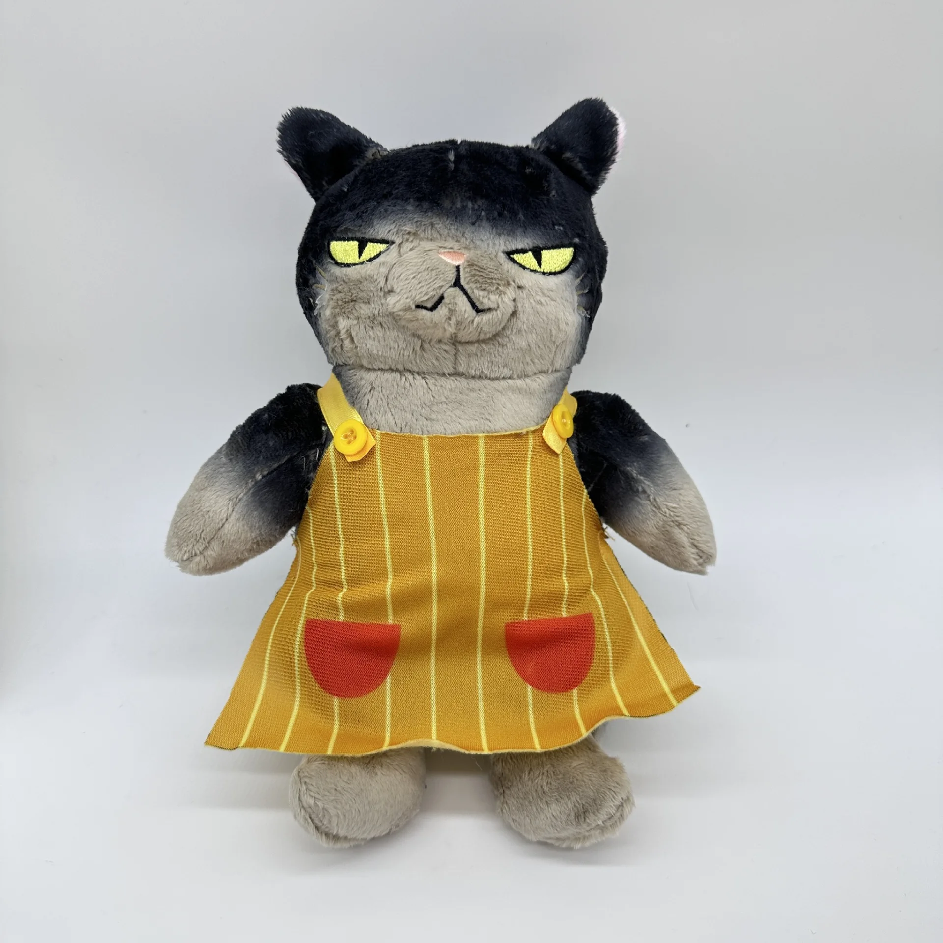 

Adorable 23cm Black Cat Plush Toy in Yellow Striped Dress - Soft and Cuddly, Perfect for Home Decor and Stress Relief