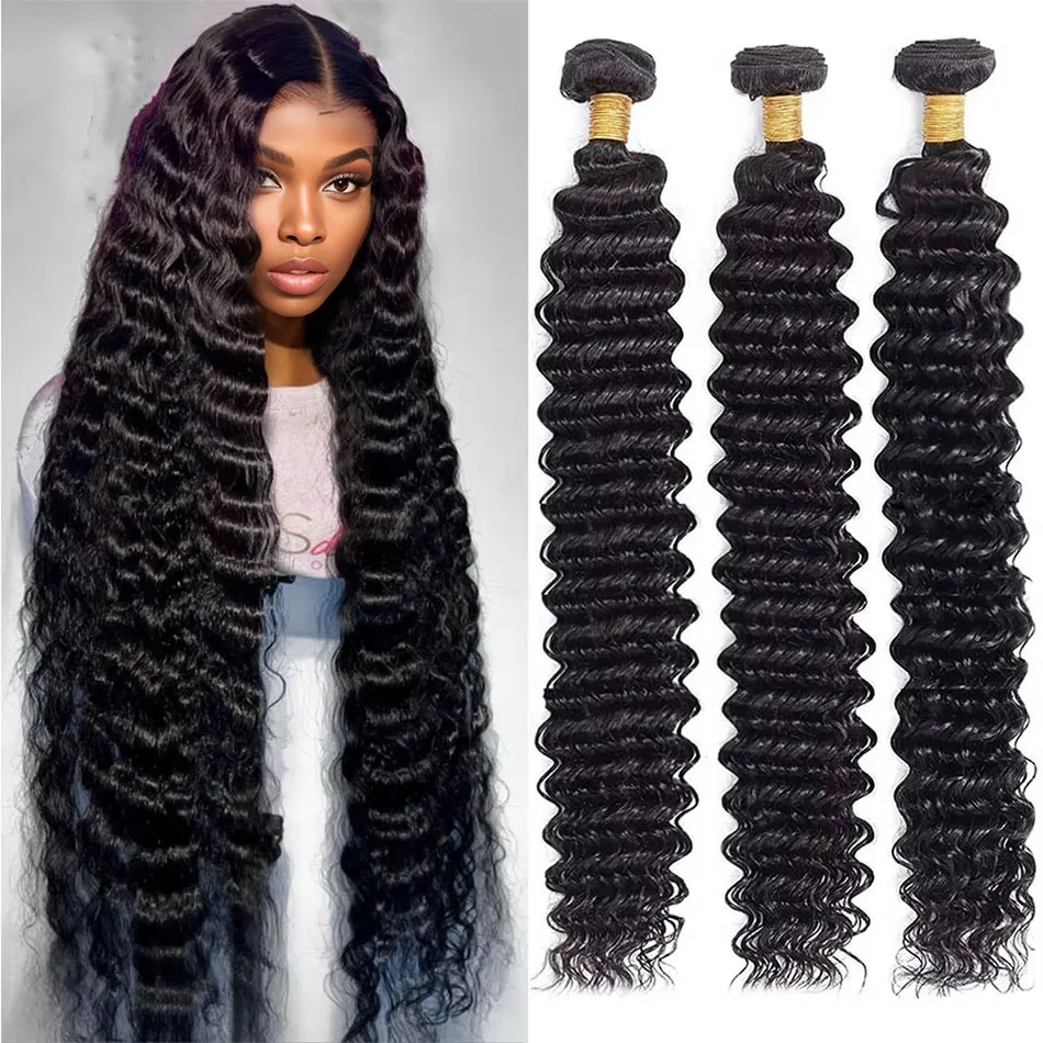 

Deep Wave Human Hair Bundles 12A Brazilian 36 38 40 Inch 1 3 4 Bundles 100% Unprocessed Virgin Wet and Wavy Bundles Double Weft