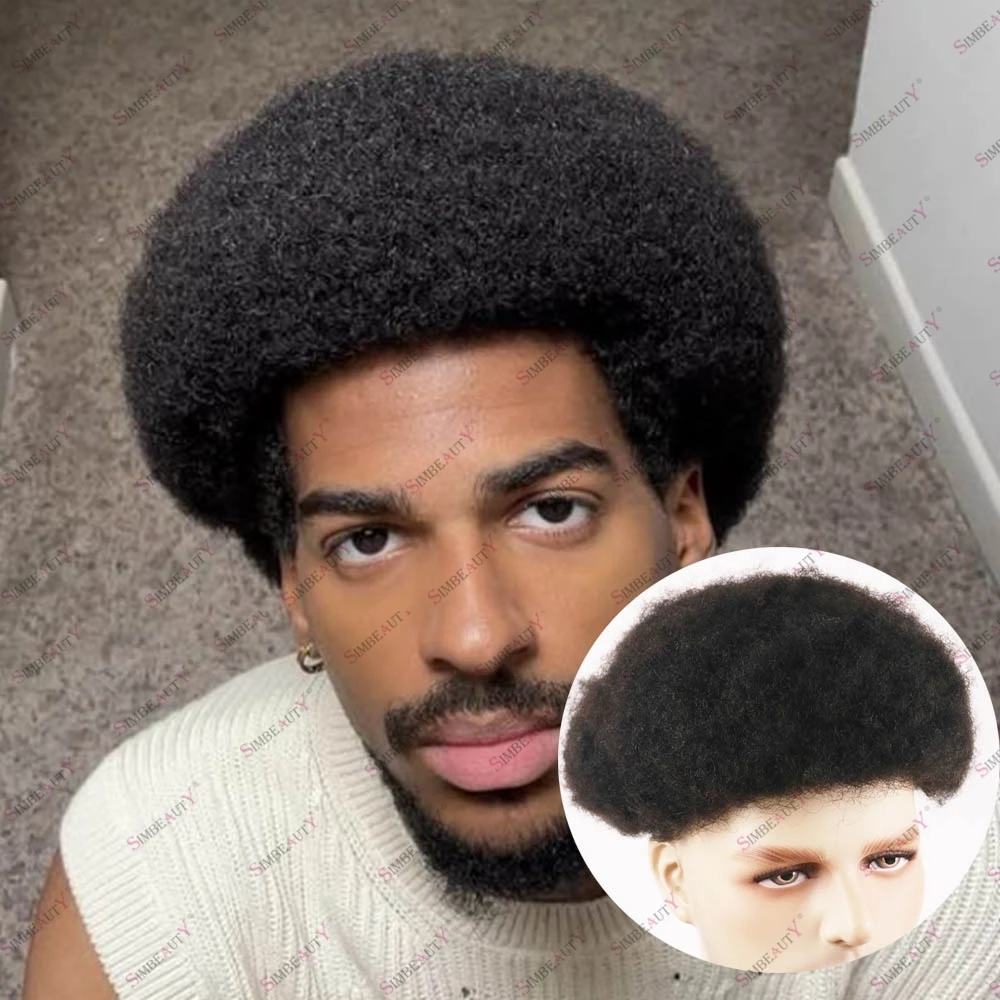 

Ventilate MONO 4mm 6mm Afro Curl Men's Wig African American Black Men Remy Human Hair Replacement System NPU Toupee for Hairloss