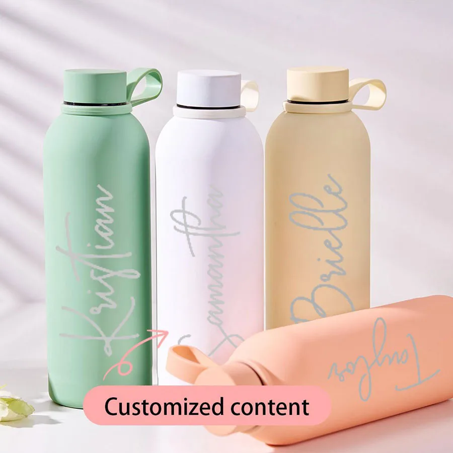 Handwritten Name Slim Stainless Steel Water Bottle with Carry Loop, Matte Vacuum Insulated Thermos, Birthday Gift for Men Women.