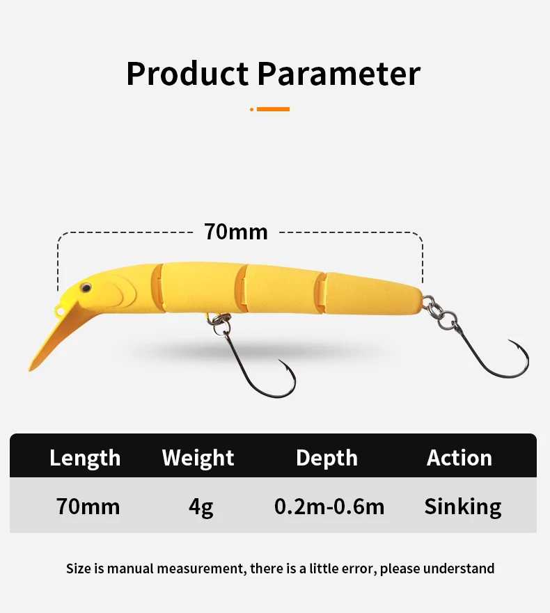 Leydun HYDRAM-S Gelenk-Angelköder 70mm 4g Sinkender Minnow Crank Wobbler Einzelhaken Forellen- und Bachköder für Süßwasser Künstlicher Köder – Detail 2