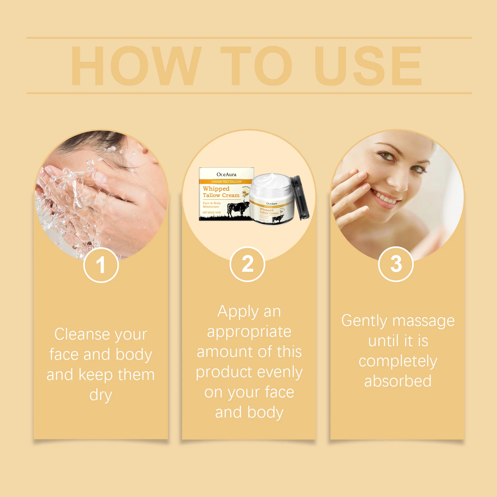 Oceaura Whipped Tallow Balm Moisturizing Reduce Dryness Improve Smoothness Light Fragrance Softening Face Body Skin Tallow Balm - Image 4