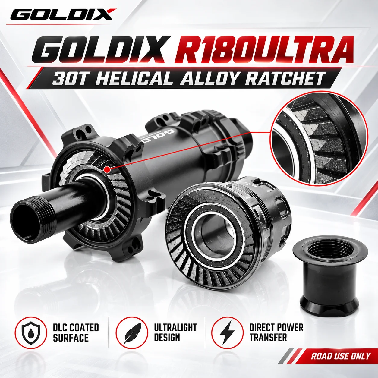 GOLDIX R180ULTRA Ultraleichte Rennradnabe 210g 24H 30T Ratsche TPI-Lager Center Lock Scheibenbremse HG XDR Freilauf Durchgangsachse Naben – Detail 2