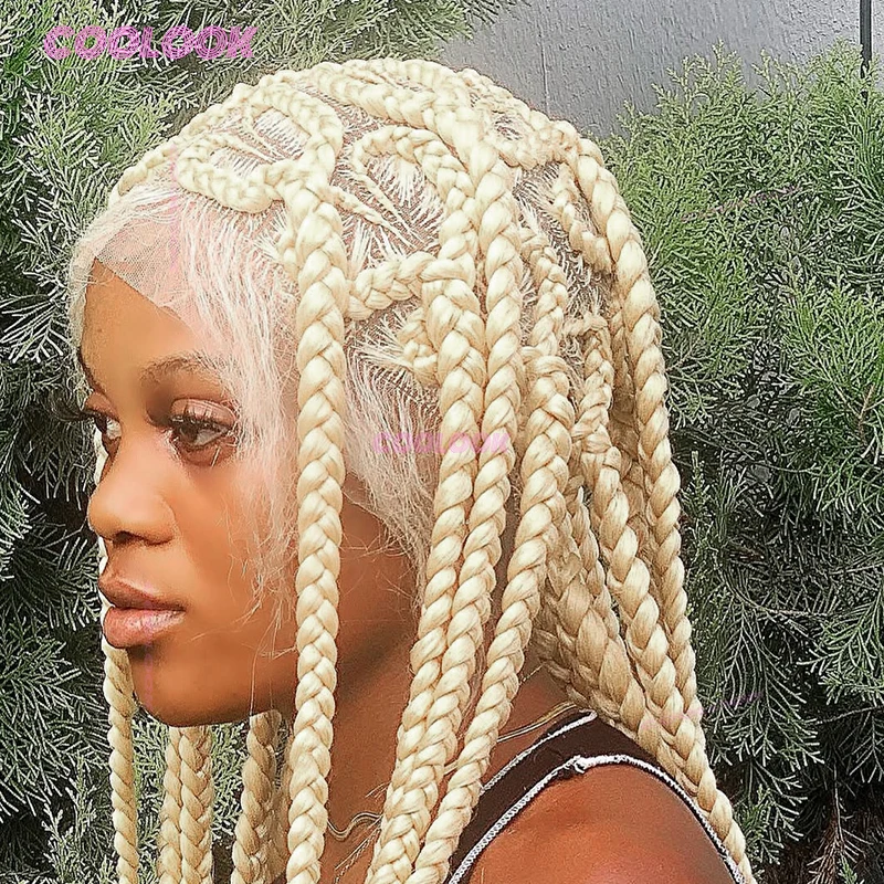 36 ''Hartvorm Vlechten Pruik Synthetische Full Lace Gevlochten Pruik Voor Vrouwen 613 Box Vlechten Lace Front Gevlochten pruiken