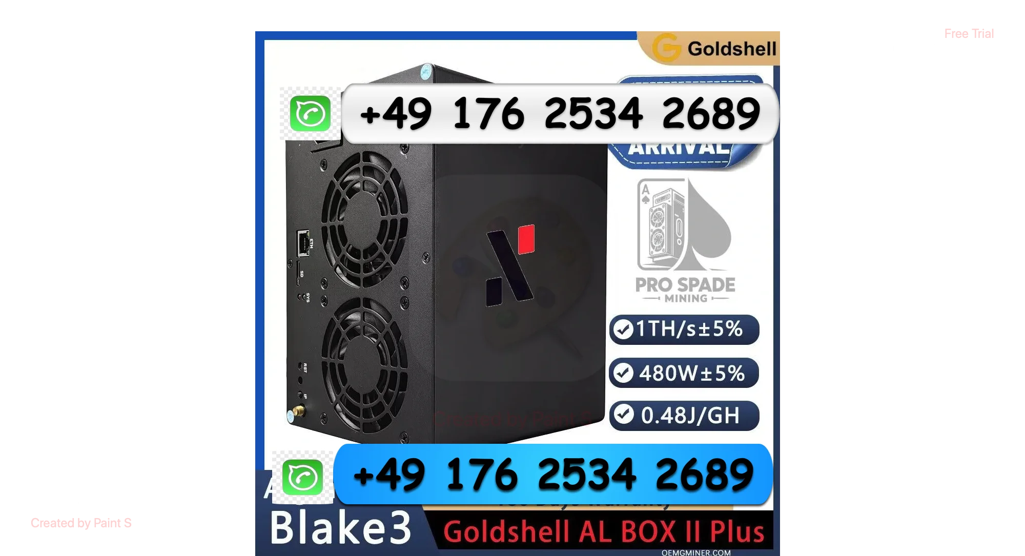 

H! Новое поступление, модель 2024, новая модель Goldshell коробка AL 2 II Plus 1th/S 480W ALPH Miner Blake3 Alephium с блоком питания