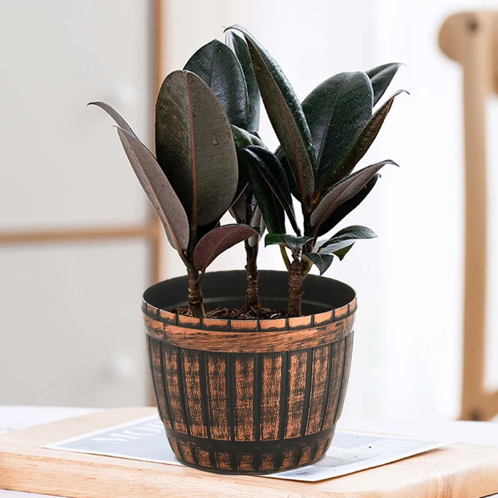 أواني بلاستيكية تحاكي الخشب. - 11X9.5 سم - أصيص زهور داخلي أو خارجي. تصميم ريفي. الزهور، النباتات، الأواني، المزهريات، المركزية، ديكور المنزل. لا تشمل الزهور #2