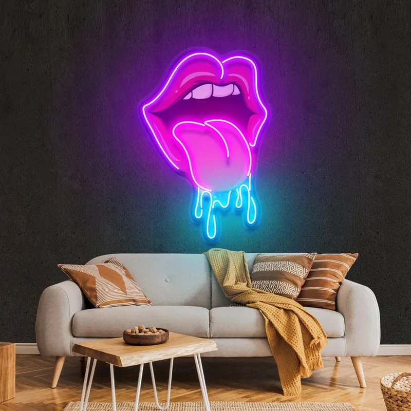 

Lips and Tongue Neon Sign Lips Dripping Artwork Neon Light Lip & Kiss Neon Lamp Bar Led Neon Sign Party Room Light Decorations